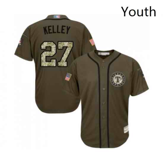 Youth Texas Rangers 27 Shawn Kelley Authentic Green Salute to Service Baseball Jersey